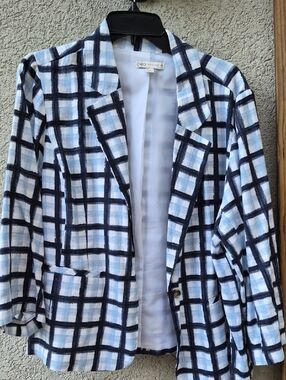 Cato Light Blue and White Plaid Blazer - Cato
